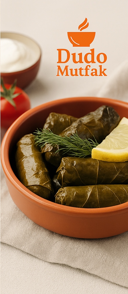 Dudo Mutfak Hoş Geldiniz görseli, yaprak sarma tabağı ve Dudo logosu ile tanıtım posteri.